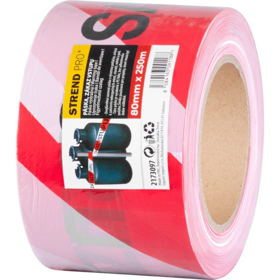 Strend Pro tape, 80 mm, L-250 m, warning, red/white "NO ENTRY"