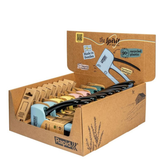 Stapler RAPID Spirit of Sweden, R13, manual, staples type 13, 4-10 mm, Sellbox 8 staplers + 8 staple Stapler RAPID Spirit of Sweden, R13, manual, staples type 13, 4-10 mm, Sellbox 8 staplers + 8 staple
