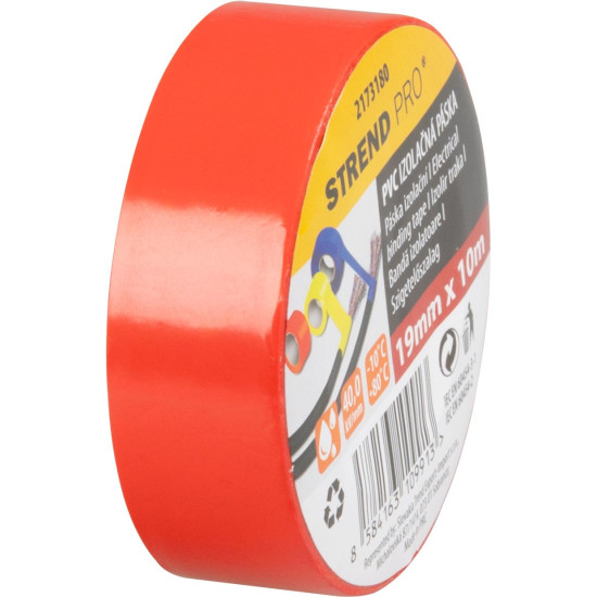 Strend Pro lente, 19 mm, L-10 m, maks. 80°C, 600V, sarkana, izolējoša, līmējoša, PVC, iepakojums. 10 gab