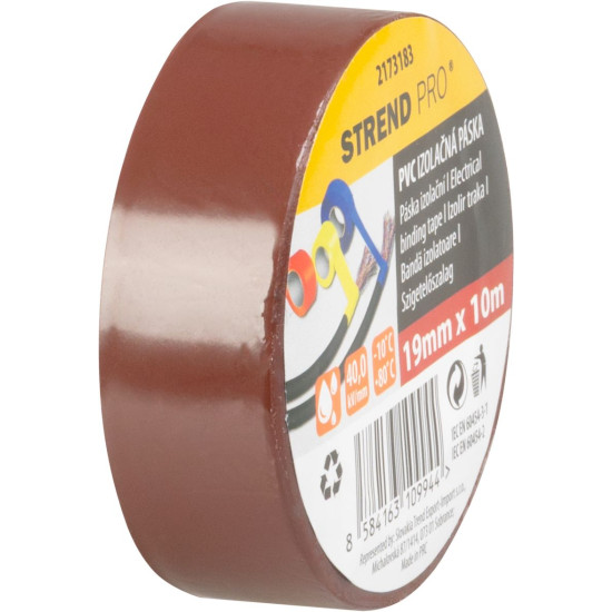 Strend Pro lente, 19 mm, L-10 m, maks. 80°C, 600V, brūna, izolējoša, līmējoša, PVC, iepakojums. 10 gab Strend Pro lente, 19 mm, L-10 m, maks. 80°C, 600V, brūna, izolējoša, līmējoša, PVC, iepakojums. 10 gab