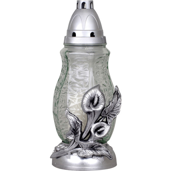 Grave lantern, with calla lilies, gold/silver color mix, 40 h, 110 g, height 28 cm, for the grave Grave lantern, with calla lilies, gold/silver color mix, 40 h, 110 g, height 28 cm, for the grave