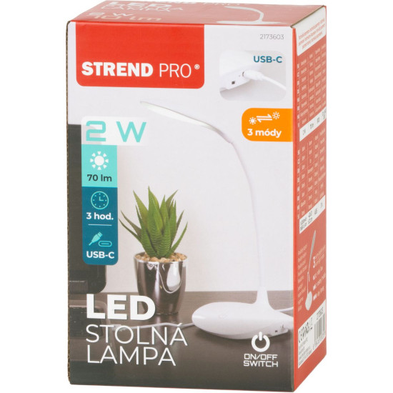 Настольная лампа Strend Pro, LED, регулируемая яркость света, USB, 2 Вт, белая