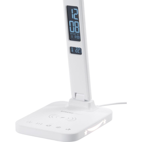 Настольная лампа Strend Pro, светодиодная, беспроводная зарядка, выбор интенсивности света, с дисплеем, часы, будильник, термометр, 4 Вт, белая Настольная лампа Strend Pro, светодиодная, беспроводная зарядка, выбор интенсивности света, с дисплеем, часы, будильник, термометр, 4 Вт, белая