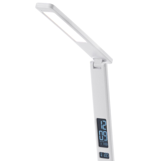 Настольная лампа Strend Pro, светодиодная, беспроводная зарядка, выбор интенсивности света, с дисплеем, часы, будильник, термометр, 4 Вт, белая Настольная лампа Strend Pro, светодиодная, беспроводная зарядка, выбор интенсивности света, с дисплеем, часы, будильник, термометр, 4 Вт, белая