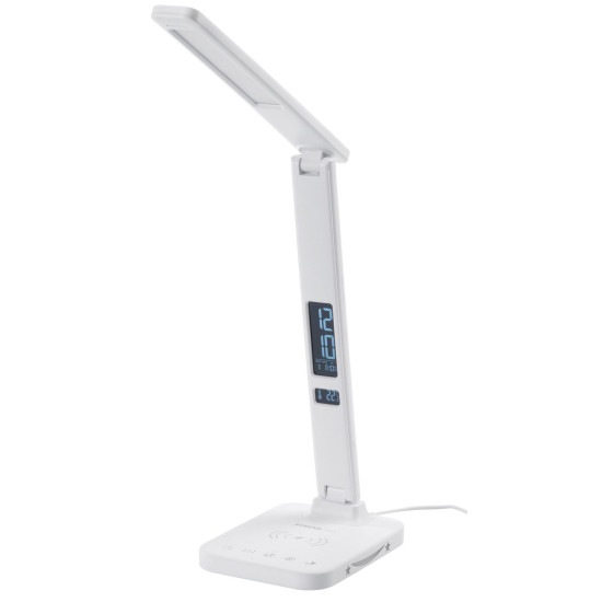 Настольная лампа Strend Pro, светодиодная, беспроводная зарядка, выбор интенсивности света, с дисплеем, часы, будильник, термометр, 4 Вт, белая Настольная лампа Strend Pro, светодиодная, беспроводная зарядка, выбор интенсивности света, с дисплеем, часы, будильник, термометр, 4 Вт, белая