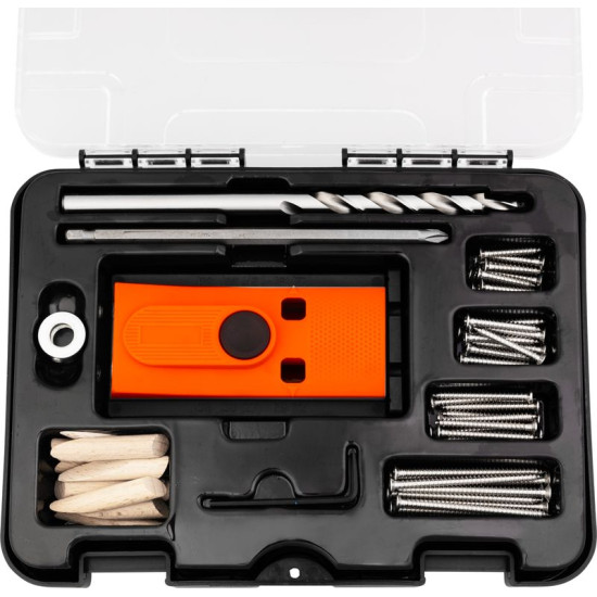 Strend Pro Premium set, for drilling holes for angled dowel joints, for carpenters, 55 pcs.