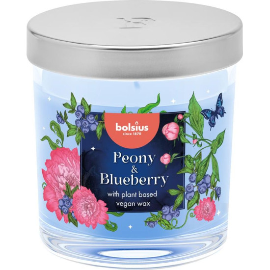 Свеча Bolsius Floral Fusion Peony and Blueberry, ароматическая, 80/72 мм, в стекле