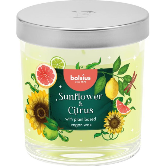 Свеча Bolsius Floral Fusion Sunflower and Citrus, ароматизированная, 80/72 мм, в стекле