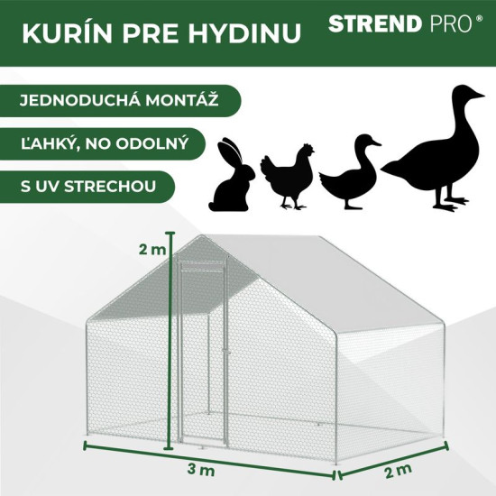 Vistas kūts Strend Pro, mājputniem, voljērs, būris, vistu kūts, ar jumtu, 3x2x2 m