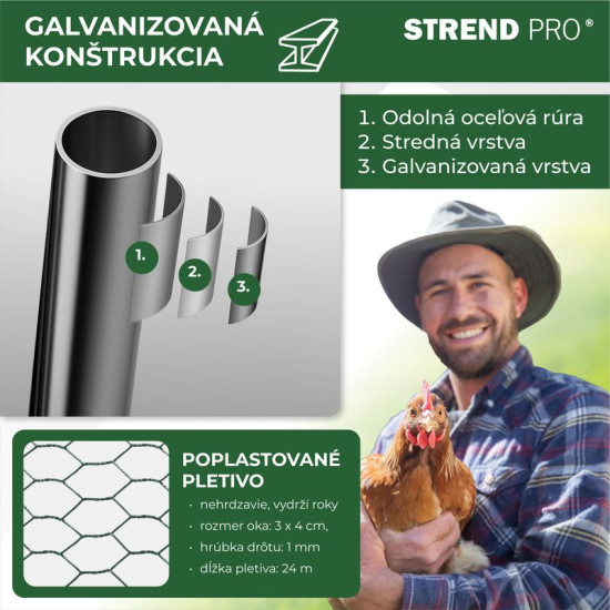 Vistas kūts Strend Pro, mājputniem, voljērs, būris, vistu kūts, ar jumtu, 3x2x2 m