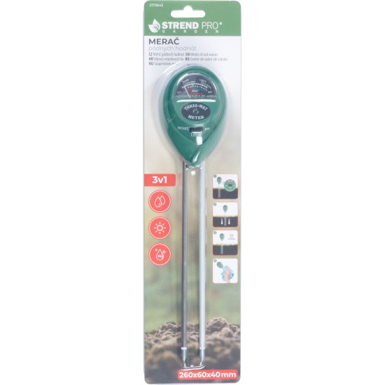 Strend Pro 3-in-1 soil properties meter, PH, moisture, light intensity, 26x6x4 mm, tester