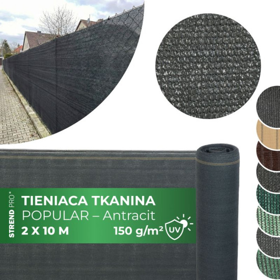 Fabric shading popular.net 2x10 m, HDPE, UV, 150 g/m2, 90% anthracite