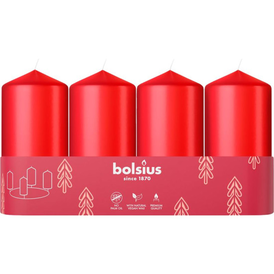 Sveces Bolsius Pillar Advent, Ziemassvētki, sarkans, 48/100 mm, pak. 4 gab