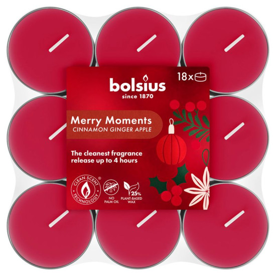 Bolsius True Glow sveces, ābols/kanēlis, tēja, bumba. 18 gab.