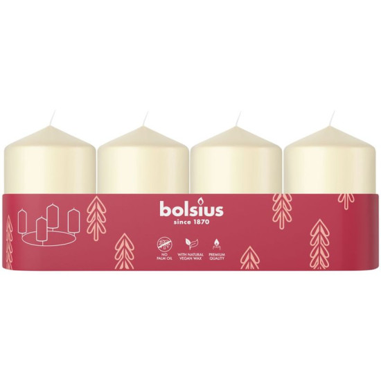 Bolsius Pillar Adventes sveces, krēms, 60x40 mm, iepakojums. 4 gab Bolsius Pillar Adventes sveces, krēms, 60x40 mm, iepakojums. 4 gab