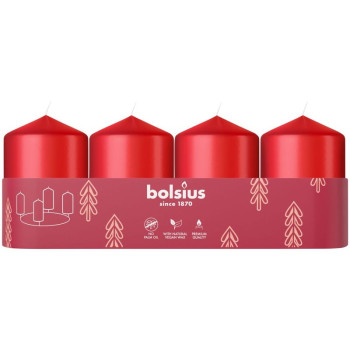 Bolsius Pillar Adventes sveces, sarkanas, 60x40mm, iepakojums. 4 gab Bolsius Pillar Adventes sveces, sarkanas, 60x40mm, iepakojums. 4 gab