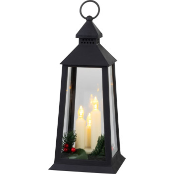 MagicHome Christmas lantern, plastic, black, 3xLED yellow, 14x14x35 cm, 3xAAA