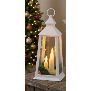 MagicHome Christmas lantern, plastic, white, 3xLED yellow, 14x14x35 cm, 3xAAA