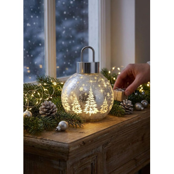 MagicHome Christmas Ball, Glass, Silver, 10xLED Warm White, 12x12x18 cm, 2xAA MagicHome Christmas Ball, Glass, Silver, 10xLED Warm White, 12x12x18 cm, 2xAA