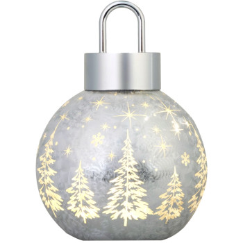 MagicHome Christmas Ball, Glass, Silver, 10xLED Warm White, 12x12x18 cm, 2xAA