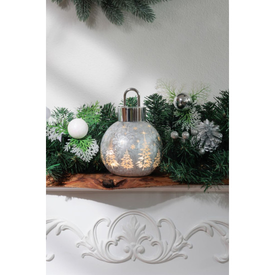 MagicHome Christmas Ball, Glass, Silver, 10xLED Warm White, 12x12x18 cm, 2xAA MagicHome Christmas Ball, Glass, Silver, 10xLED Warm White, 12x12x18 cm, 2xAA
