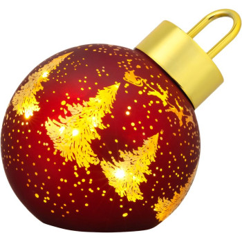 MagicHome Christmas Ball, Glass, Red, 10xLED Warm White, 12x12x18 cm, 2xAA