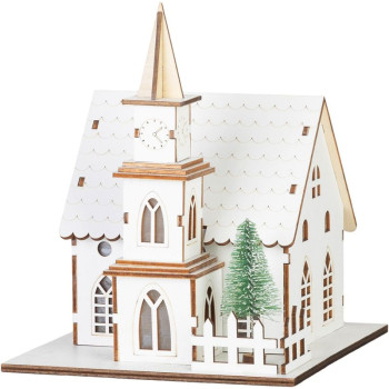 MagicHome Christmas decoration, church, wood, 6xLED warm white, 15x17x18.5 cm, 2xAAA MagicHome Christmas decoration, church, wood, 6xLED warm white, 15x17x18.5 cm, 2xAAA