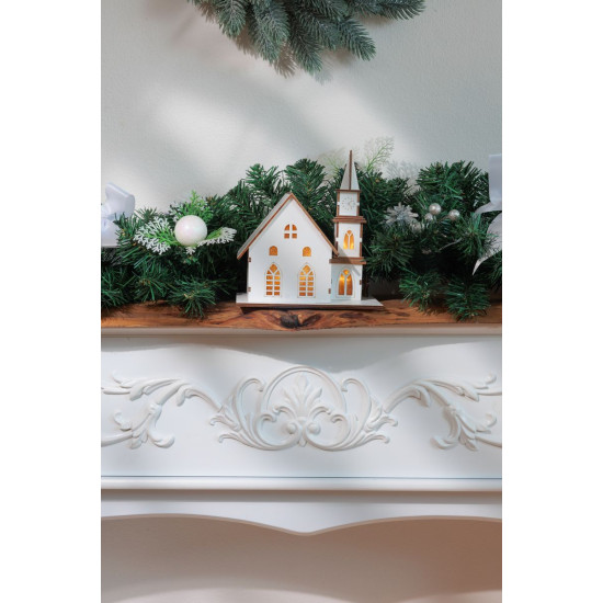 MagicHome Christmas decoration, church, wood, 6xLED warm white, 15x17x18.5 cm, 2xAAA MagicHome Christmas decoration, church, wood, 6xLED warm white, 15x17x18.5 cm, 2xAAA