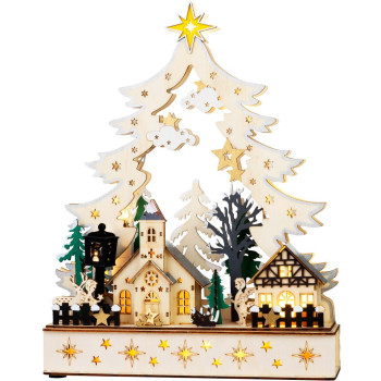 MagicHome Ziemassvētku rotājums, Ciemats, Koks, 12xLED silti balts, 25x7.5x32 cm, 2xAA