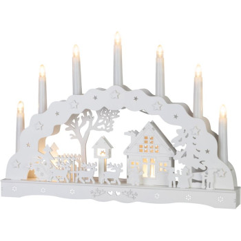 MagicHome Christmas decoration, house, wood, 10xLED warm white, 45x5.2x31 cm, 2xAA