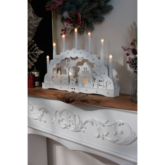 MagicHome Christmas decoration, house, wood, 10xLED warm white, 45x5.2x31 cm, 2xAA
