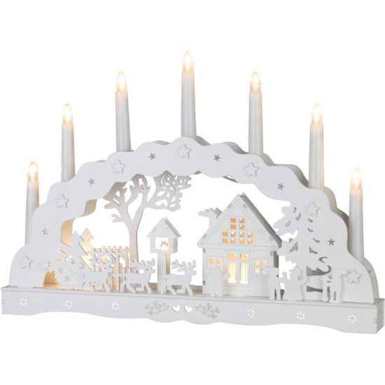 MagicHome Christmas decoration, house, wood, 10xLED warm white, 45x5.2x31 cm, 2xAA