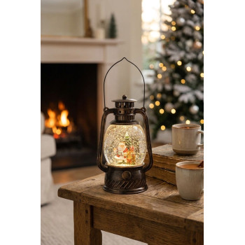 MagicHome Christmas lantern, santa, plastic, black, 1xLED warm white, 12x10x20.5 cm, 3xAA