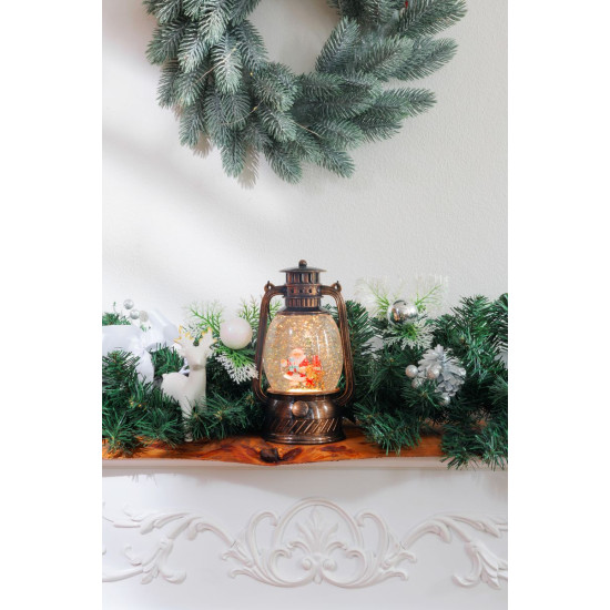 MagicHome Christmas lantern, santa, plastic, black, 1xLED warm white, 12x10x20.5 cm, 3xAA