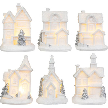 MagicHome Christmas decoration, house, plastic, 1xLED warm white, 6x6x8 cm, 2xLR44
