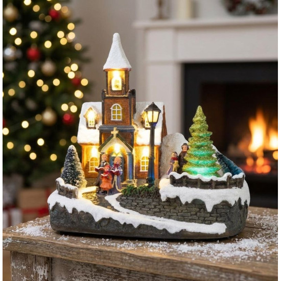 MagicHome Christmas decoration, church, plastic, 1xLED warm white, 21x14.5x20.8 cm, 3xAA MagicHome Christmas decoration, church, plastic, 1xLED warm white, 21x14.5x20.8 cm, 3xAA