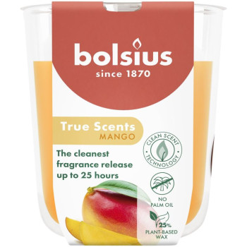 Bolsius True Scents svece, mango, 80x73 mm, stikls Bolsius True Scents svece, mango, 80x73 mm, stikls