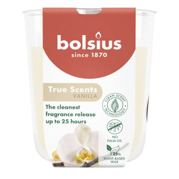 Bolsius True Scents svece, vaniļa, 80x73 mm, stikls Bolsius True Scents svece, vaniļa, 80x73 mm, stikls