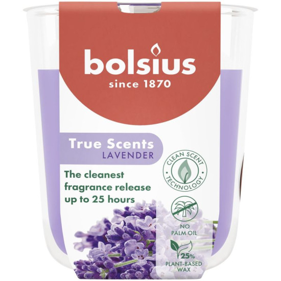 Bolsius True Scents svece, lavanda, 80x73 mm, stikls