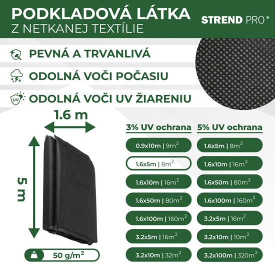 Neausts audums 1,6x05m 50g/m2, melns