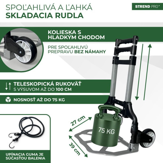 Hand Truck Strend Pro, transport trolley, folding stair climbing, telescopic, max. 75 kg