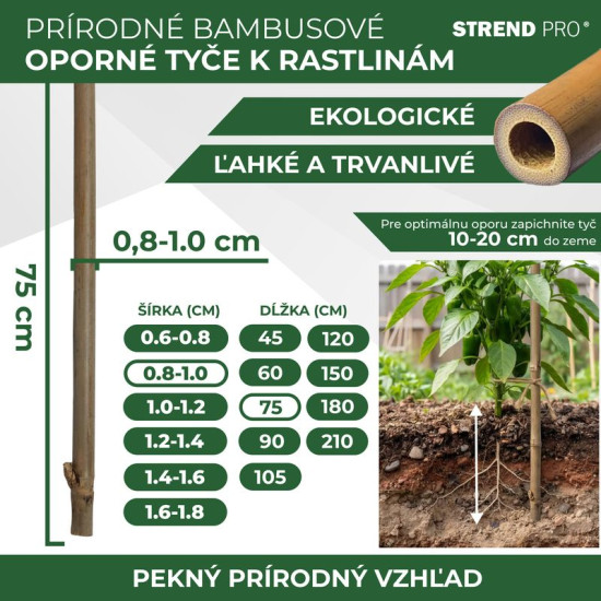 Auga atbalsts KBT 0750/08-10 mm, 10 gab, atbalstam, bambuss