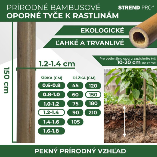 Auga atbalsts KBT 1500/12-14 mm, 10 gab, atbalstam, bambuss