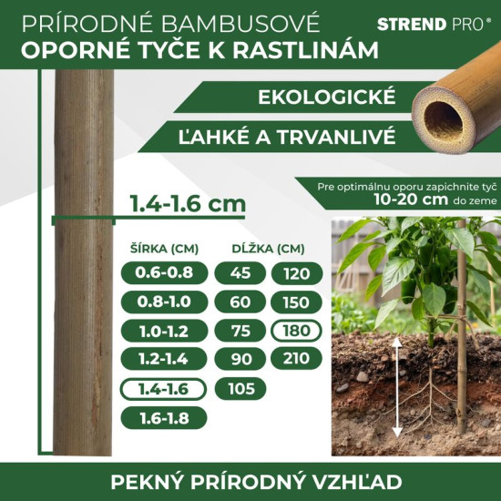 Опора Garden KBT 1800/14-16 мм, 10 шт, бамбук, для поддержки растений