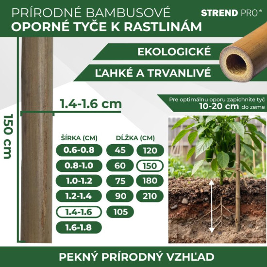 Auga atbalsts KBT 1500/14-16 mm, 10 gab, atbalstam, bambuss
