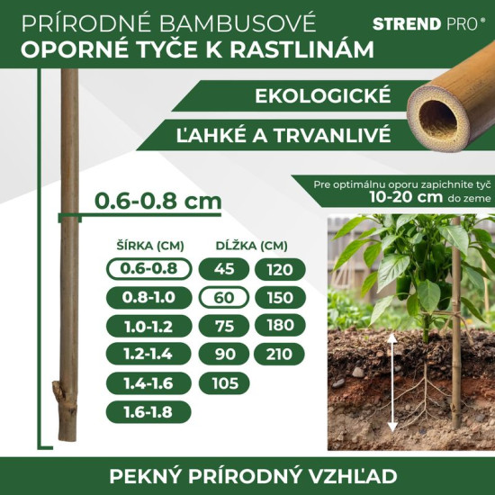 Auga atbalsts KBT 0600/06-08 mm, 10 gab, atbalstam, bambuss
