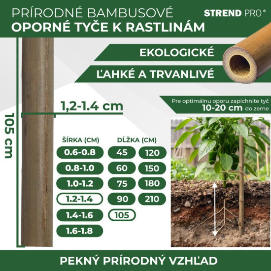 Auga atbalsts KBT 1050/12-14 mm, 10 gab, atbalstam, bambuss