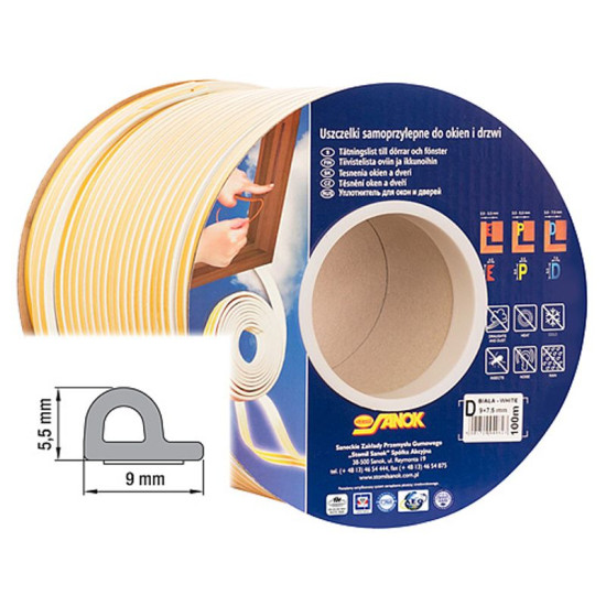 Уплотнитель Stomil SD-39AX/4-0, профиль П, 9х5,5 мм, L-100 м, для окон и дверей, коричневый