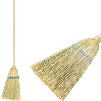 Веник MagicHome, сорго, средний детский, 3х сшитый, ручка 65 см