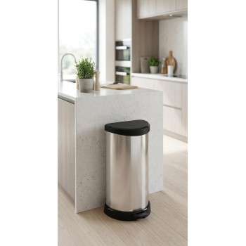 Atkritumu tvertne Curver® DECO BIN 40L, sudraba/melna, atkritumiem
